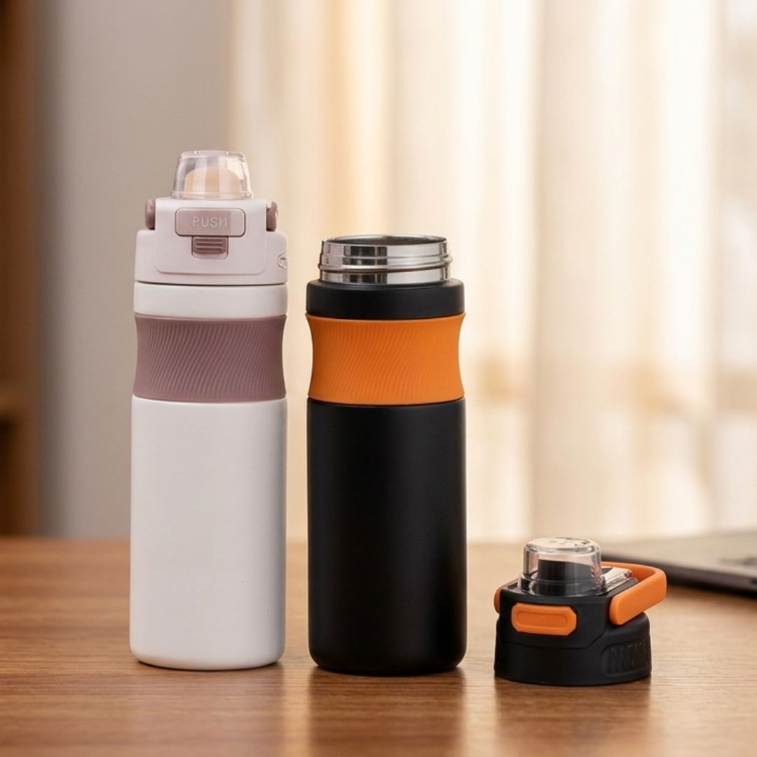 Insulated Steel Bottle with Flip Cap & Grip Band